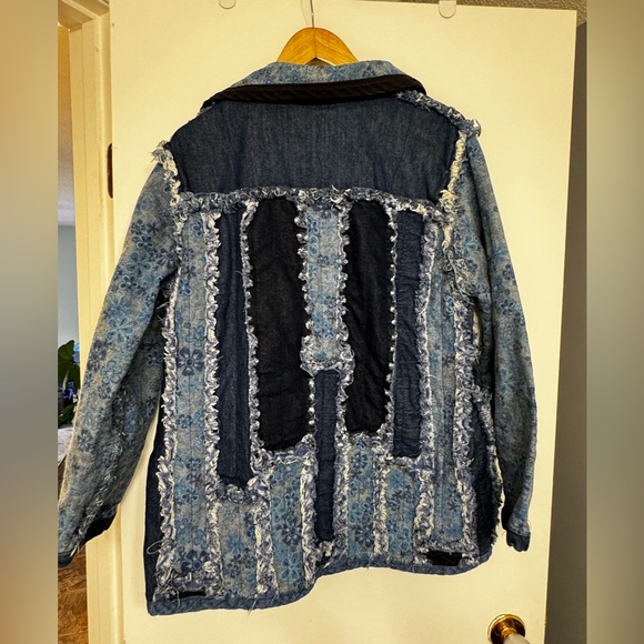 Patchwork Denim Jacket Indigo Floral Quilted Artwear - Picture 6 of 9